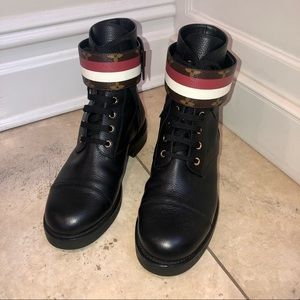 Louis Vuitton Black/Brown Monogram Canvas and Leather Wonderland Ranger  Ankle Length Combat Boots Size 39 Louis Vuitton